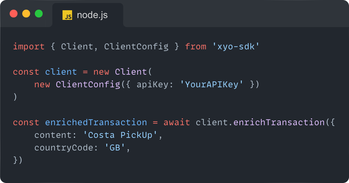 node.js SDK example code for enrichment